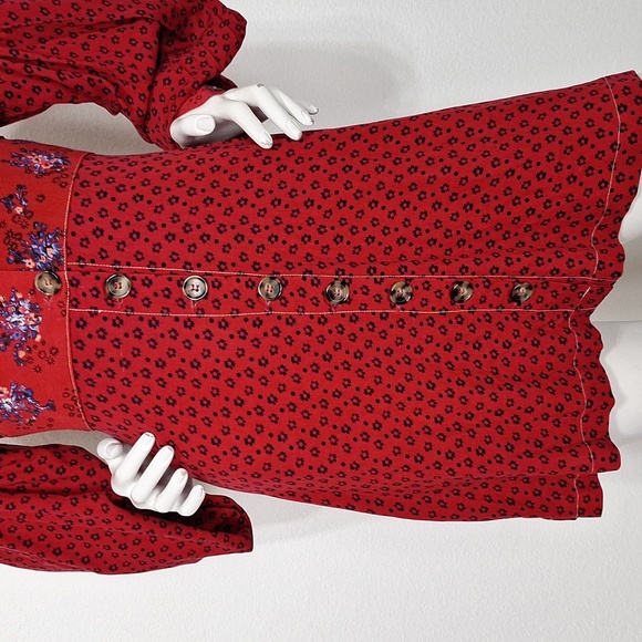 Free People "NEW" Red Wonderland Floral Print Boho Romantic Mini Dress Size XS - Picture 4 of 16